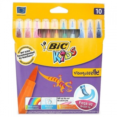 Bic Vısa Fırça Uçlu Keçeli Boya Kalemi 10'Lu Kutu