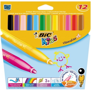 Bic Visa Yikanabilir Jumbo Keçeli Boya Kalemi 12'Li Kutu - 829007
