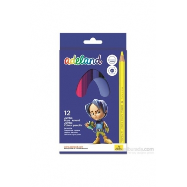 Adeland Jumbo Karton Kutu Boya Kalemi 12 Renk Tam Boy (5,4mm)
