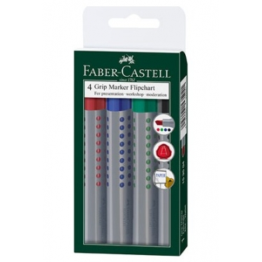 Faber-Castell Grip Flipchart Markör Kesik Uç 4'lü Poşet