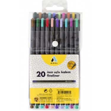 Adel Fineliner Karışık Renkler 20'Li İnce Uçlu Kalem
